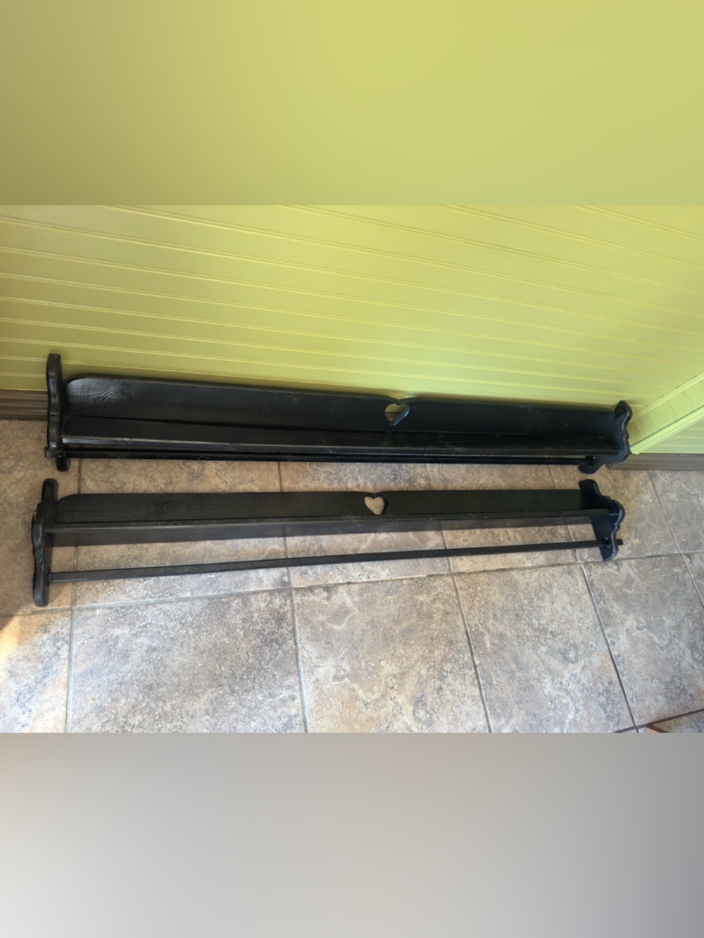 Black Wooden Wall Mantel Shelves - Pair